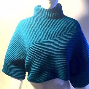 VIVIAN CHAN PULLOVER CROPPED TEAL SWEATER NWT 398